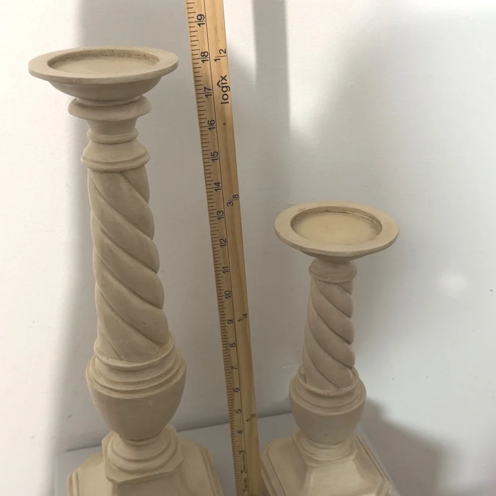 Vintage  Pillar Candle Holders Set of 2 Cream Barley Twist Traditional Decor